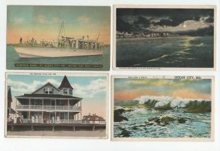 4 Vintage Postcard Pc Ocean City Md Idylwild Beach At Night