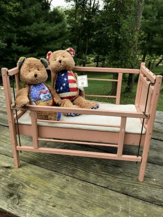 Vintage Pink 1950s Doll Crib With Rising Rail 22 " X13 " Bed For Dolls Bears