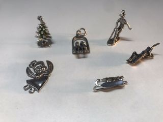 6 Vintage Sterling Silver Charms - Winter Sports And Holidays