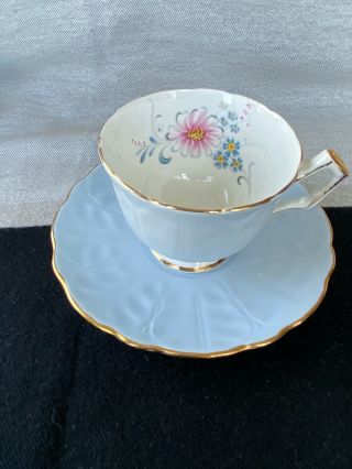 Vintage Aynsley Baby Blue Teacup & Saucer Simple Daisey & Gold