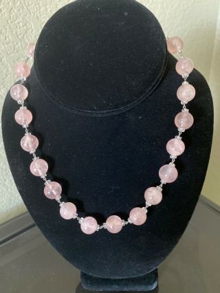 Vintage Rose Quartz Necklace On Chain,  16 And Half Inches