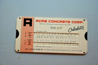 Vintage 1964 Acme Concrete Corp.  Ideal Crushed Stone Inc.  Slide Chart Calculator