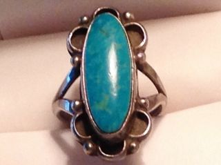 Vintage Signed Southwest Turquoise Sterling Silver Ring - Signed R.  J.  N.  Size 7