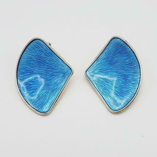 Vintage Sterling Ivar T Holth Blue Enamel Clip Earrings