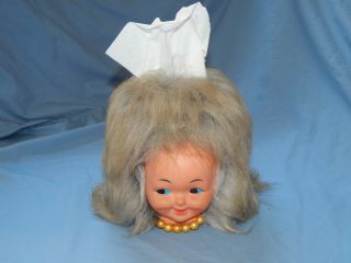 Vintage 1970s Baby Doll Face Head Hair Kleenex Tissue Box Cover Dispenser