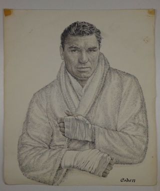 Circa 1930 - 40 - Tremendous Jack Dempsey Pencil Drawing - And Signed