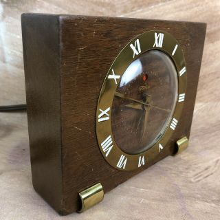 Vintage Telechron Alarm Clock Art Deco Look Wood / Brass Elec.  7h141 1950 Usa