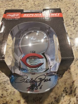 Pete Rose Signed Mini Size Chrome Reds Helmet Pete Rose Exclusive Holograms 4256
