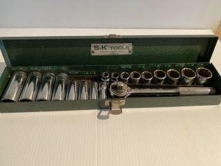Vintage Sk Tools 3/8 " Drive Sae Socket Set 18 Pc Ratchet Made In Usa