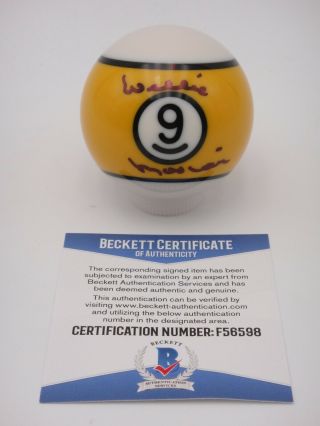 WILLIE MOSCONI SIGNED BECKETT (BAS) CERTIFIED AUTOGRAPHED 9 BILLIARD POOL BALL. 3