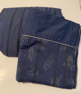 2 Pc Vintage Yvea Saint Laurent Blue Asian Queen Sheet Set Flat & Fitted