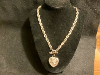 Estate Find Vintage Silver Necklace With Filigree Heart Pendant Costume