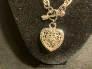 Estate Find Vintage Silver Necklace with Filigree Heart Pendant Costume 2