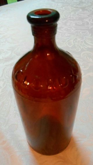 Vintage 1930s Clorox Amber Brown Embossed Glass Bottle 8 "