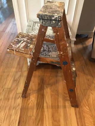 Wooden Vintage Wood Step Foldable Ladder Vtg Shabby Chic Crafts