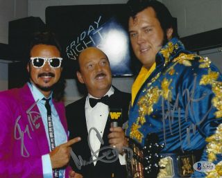 Mean Gene Okerlund Jimmy Hart & The Honky Tonk Man Signed Wwe 8x10 Photo Bas