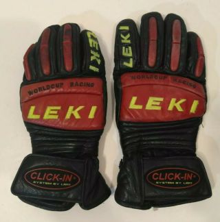 Vintage Leki Worldcup Racing Ski Gloves Leather Mens Large