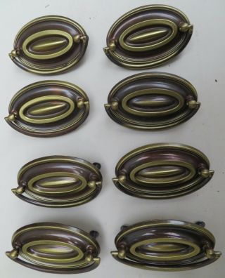 Set Of 8 Attractive Vintage Hepplewhite Oval Drawer Pulls,  3⅜” Wide By 2⅛” High