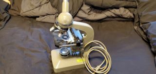 Vintage Olympus Khc Optical Microscope With 4 Lenses No Eyepiece