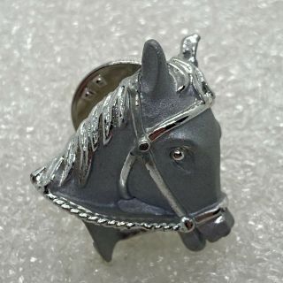 Vintage Horse Head Lapel Pin Silver Tone Equestrian Costume Jewelry