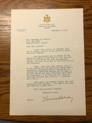 Vintage 12 - 6 - 48 Letter Signed By York Governor Thomas E.  Dewey