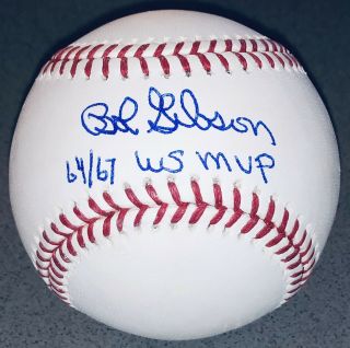 Bob Gibson Signed “64/67 Ws Mvp” Cardinals Autographed Mlb Auto Baseball Jsa