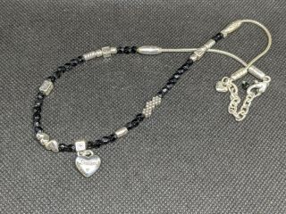 Vintage Brighton Silver Star Dream Heart & Love Necklace W/ Etched Beads Stamped
