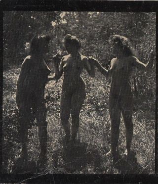 1910s Europe Lesbian Lesbos Erotica 3 Nudes Ladies Hold Hands Vintage Stereoview