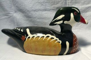 Vintage Wooden Bird Factory Ii Wood Duck 1989 Hand Carve & Painted By R.  Smith