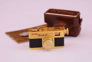 Golden Ricoh 16 Steky Subminiature Spy Camera Riken 2.  5cm F3.  5 Lens & Case