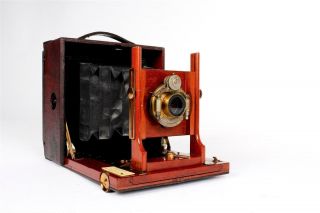 Vintage C1900 Leather Covered 1/2 Plate Mahogany & Brass Field Camera 1017