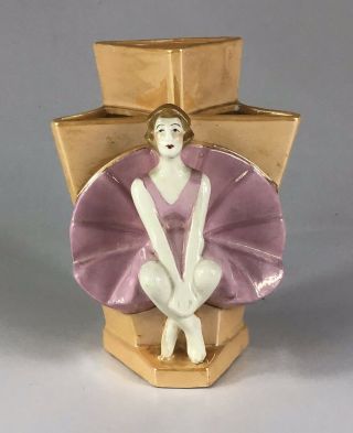 Vintage Art Deco Figural Lady Vase Pink Dance Dress 6” Tall Royal Trico Japan