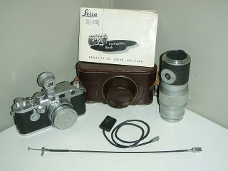 Vintage Leica Ernst Leitz Wetzlar Drp 5cm 1:2 Camera W/ Telephoto Lens &