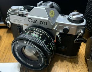 Vintage Canon Ae - 1 Camera With 3 Lens And Multiple Accessories