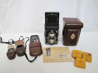 Vintage Rolleiflex Dbp Dbgm Tlr Camera W/ Zeiss Tessar Heidosmat Lenses 75mm