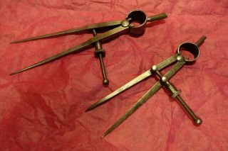 2 Vintage Brown & Sharpe Dividers 7.  5 " And 6 " Straight Leg Spring Dividers Tools