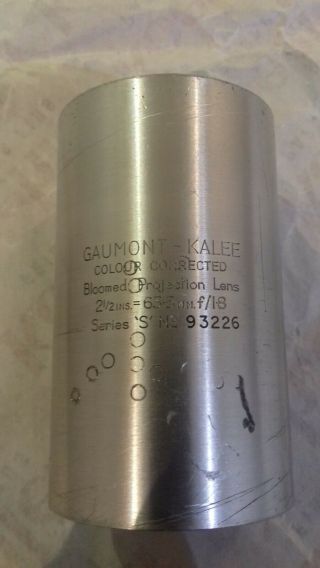 Gaumont Kalee Colour Corrected Bloomed Projection Lens 2 1/2 " = 63.  5mm Series S