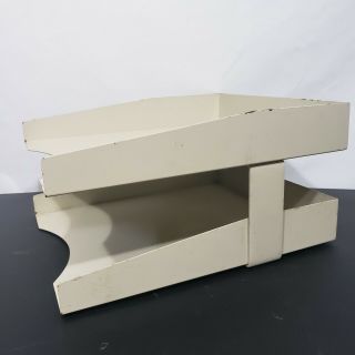 Vintage Metal Office Desk Tier Paper Tray Mid Century Industrial Organizer