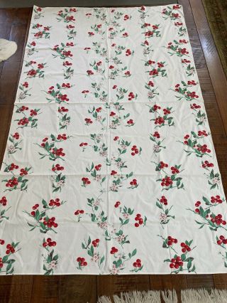 Vintage Tablecloth Cotton Printed Red Cherries 50x80 "