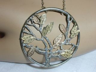 Vintage Gorgeous Sterling 2 Tone 10k Gold Tree Of Life Pendant Necklace