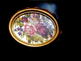 Vintage Petit Point Needlepoint Floral Picture Oval In Gold Wood Frame 2