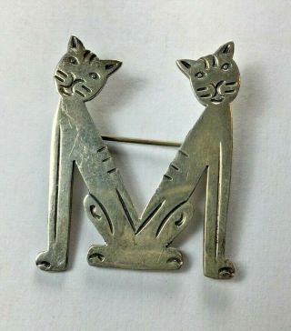 3002 Vintage Sterling Silver Taxco Tm 238 Mexico Cat,  Kitty Brooch 925