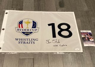 Steve Stricker Signed 2020 Ryder Cup Flag Tiger Woods Us Open 2021 U.  S.  Jsa