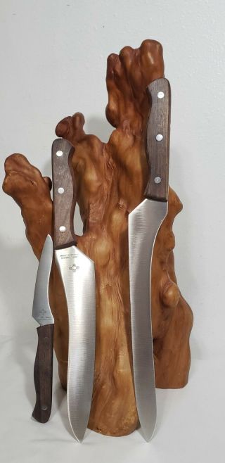 Vtg Set 400c Gold 3 Chef Knives Stainless Steel Japan Sushi Wood Handles 15 "
