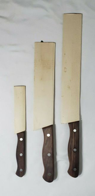 Vtg Set 400C Gold 3 Chef Knives Stainless Steel Japan Sushi Wood Handles 15 
