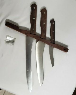 Vtg Set 400C Gold 3 Chef Knives Stainless Steel Japan Sushi Wood Handles 15 