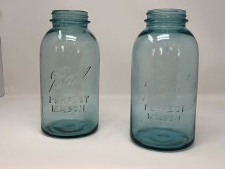 2 Ball Perfect Mason Ball Mason Jars Vintage 1923 - 1933 Half Gallon Blue/aqua 7