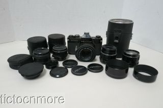 Vintage Camera Grouping Asahi Pentax Spotmatic Camera 1:1.  8/55 & Takumar Lenses