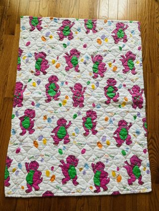 Vintage Barney Purple Dinosaur Baby Crib Blanket Comforter 49.  5”x 52.  5”