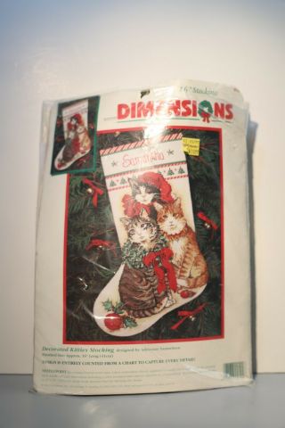 Vintage Dimensions Decorated Kitties Stocking Needlepoint Kit 1996